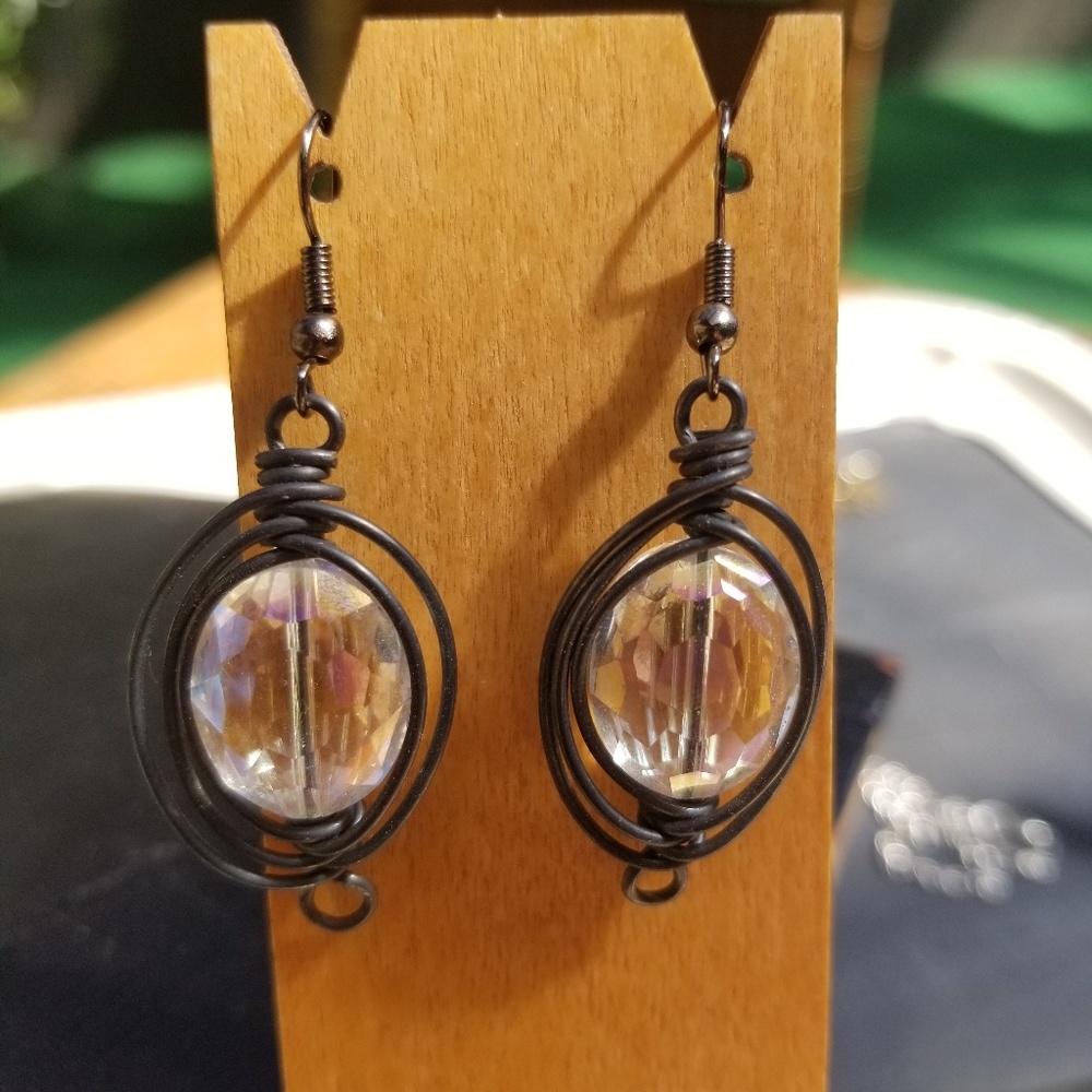 Weaved black crystal earrings